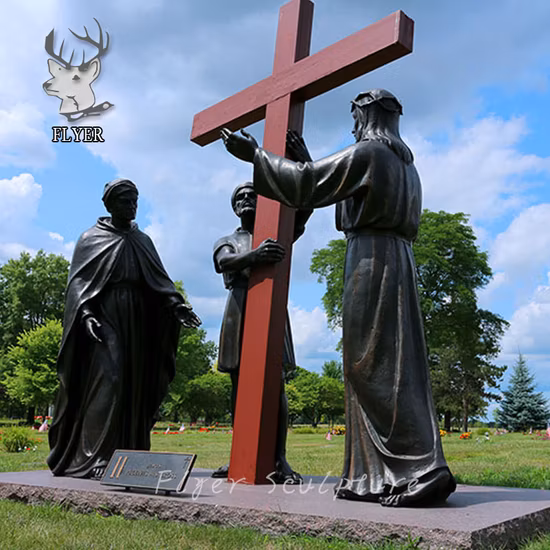 Statua religiosa cattolica in bronzo fuso 14 stazioni della croce Statua della crocifissione di Gesù n. 1